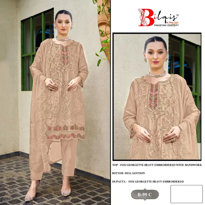 Bilqis B 99 A to D Faux Georgette Pakistani Suits Wholesale Price In Surat
